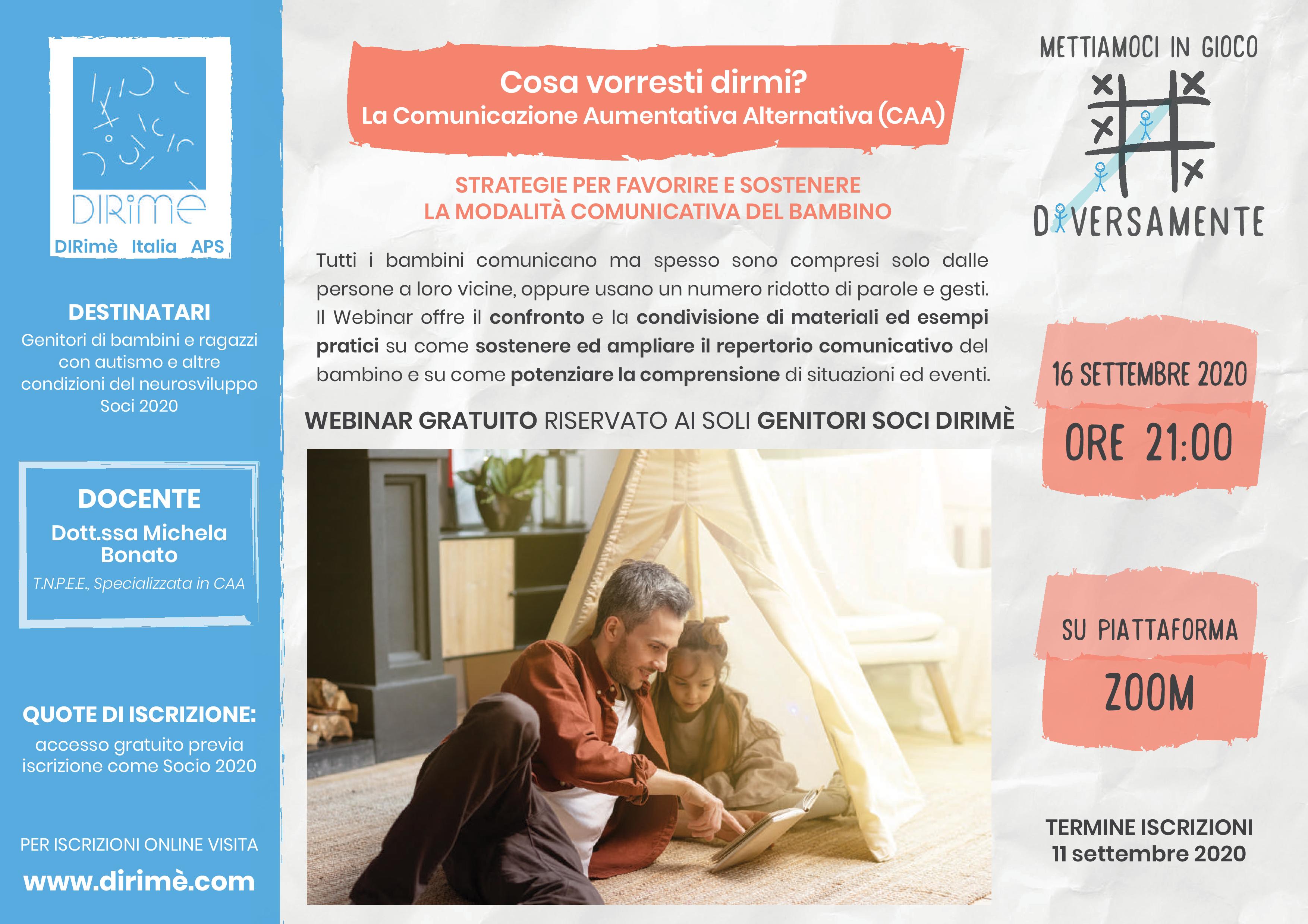 Webinar Gratuito Per Genitori Cosa Vorresti Dirmi La Comunicazione Aumentativa Alternativa Caa Dirime Italia