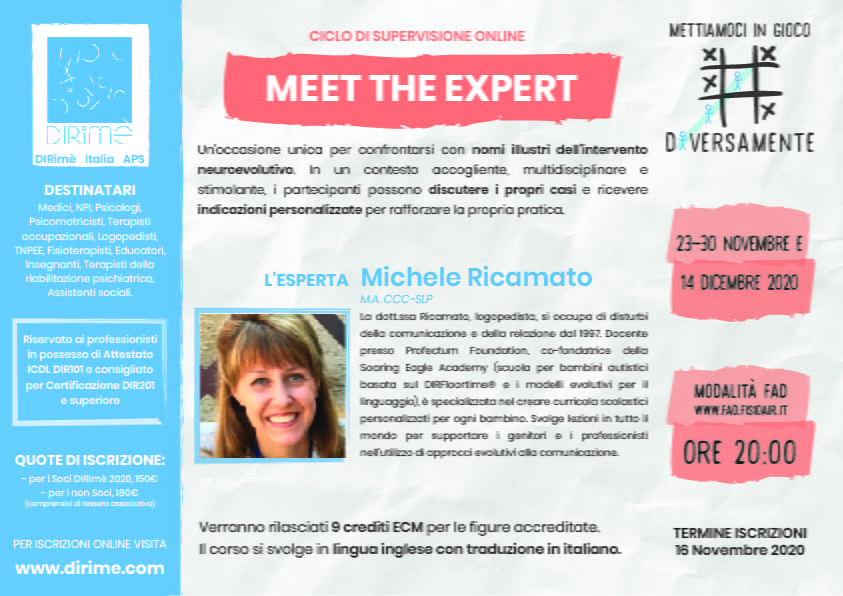 Ciclo online Supervisione Meet the Expert DIRimè Italia APS Neurodiversità novembre 2020